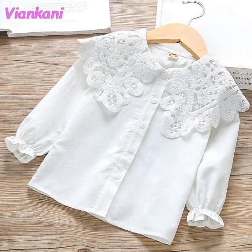 Blouses New Spring Toddler Kids Girls White Shirt Long Sleeve Cotton Lace Children Girl Tops 2021 New Blouse Kids Clothes