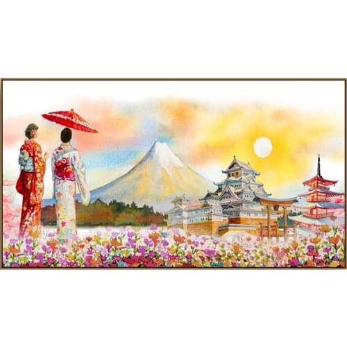 Large Diy Diamond Painting Japanese Style flower Temple Full square round drill 5d Diamond Embroidery mosaic romantic art DM2040