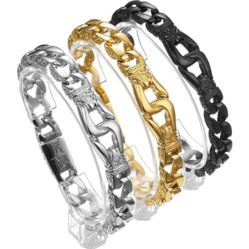 Christmas Gift Stainless Steel Silver Color/Gold/Black Punk Cuban Curb Chain Biker Jewelry Mens Bracelet Wristband 8.66"*12mm