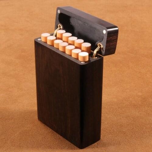 Solid Wood Clamshell Cigarette Case Purple Sandalwood Ebony 12 Sticks Carved Smoking Set Portable Storage Sealed Men Gifts