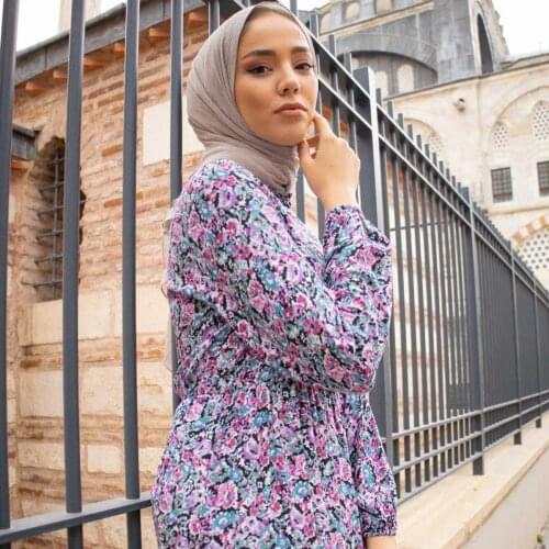 Floral Buttoned Woven Dress With Pleated Sleeve Turkey Muslim Fashion Hijab Islam Clothing Dubai Istanbulstyles Istanbul 2021