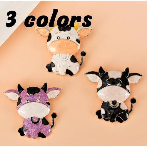 D&Rui Jewelry Cute Bull Brooches Pins 2021 New Design Animal Enamel Milk Cow Brooch Pin 3 Colors Available for Women Girls Gifts