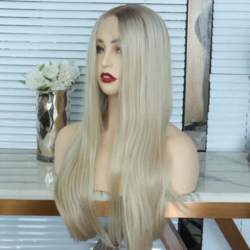 Long Straight Ombre Perruque Blonde Synthetic Wig for Women Long Heat Resistant Wigs with Baby Hair Natural Hairline Wig Cosplay
