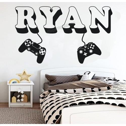 Gamer wall Sticker Custom Name Controller Video Game Wall Decals Customized Gamer Name Vinyl for Kids Room Playroom Decor C426