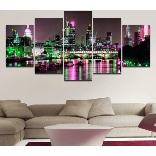 Hd Modern Canvas Oil Painting Art Poster Bustling City Night Scene Print Painting Home Decor Mural Five Piece Set Without Frame