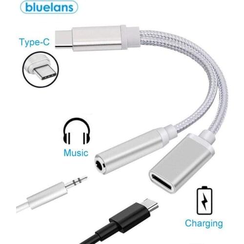 Bluelans 2 In 1 Type-C To 3.5 mm Charger Headphone Audio Jack USB C Type C To AUX Connector Cable Adapter for Mobile Phone