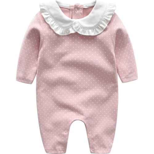 Dot Print Toddler Girls Romper Long Sleeve Jumpsuits Newborn Baby Girls Clothes Infant Clothing with Headband 2Pcs Outfits