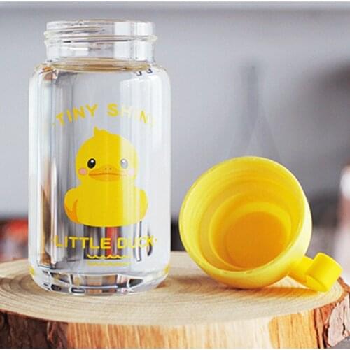 300ml Creative Animal Glass Water Bottle Milk Juice Coffee Mug Leakproof Outdoor Tour Sport Water Bottles for Kid/Girl Cute Gift