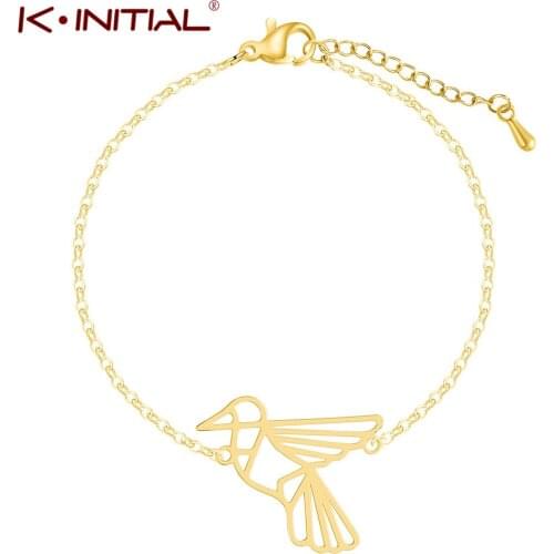 Kinitial Fashion Filigree Bird Bracelet Bangles Women Hummingbird Jewelry Gold / Rose Gold Chain femme Cuff Bijoux
