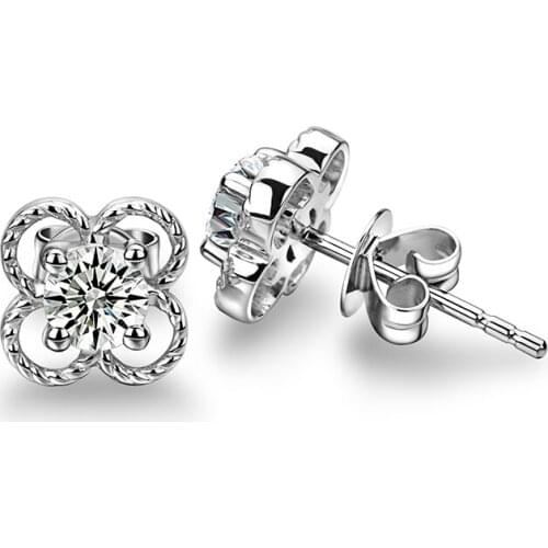 Fashion Party Earrings 18K White Gold Round Shape Moissanite Diamond Wedding Stud Earrings for Women