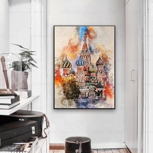 Moscow in Watercolor Canvas Painting Wall Art Pictures prints home decor Wall poster decoration for living room