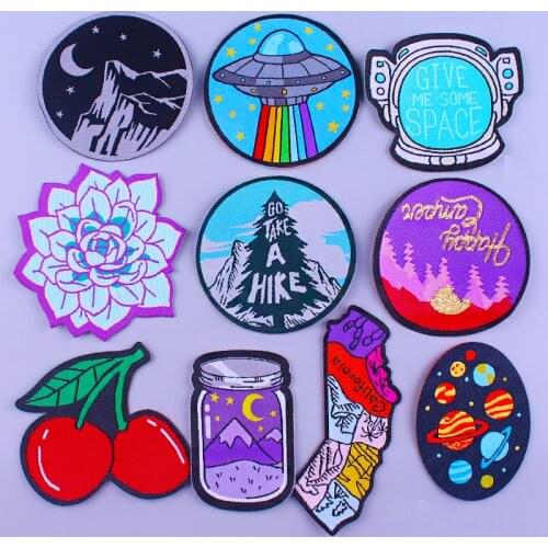 Pulaqi Cartoon Planet Patches Embroidered Patches For Clothing Adventure Mountain Patch Stripe Badges Iron On Patches On Clothes