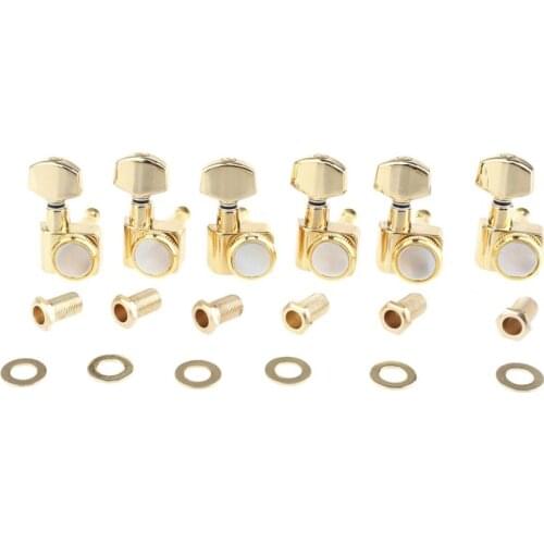 Musiclily Pro 6-in-line 2-pins Guitar Locking Tuners Machine Heads Tuning Pegs Keys Set for Fender Strat/Tele, Gold