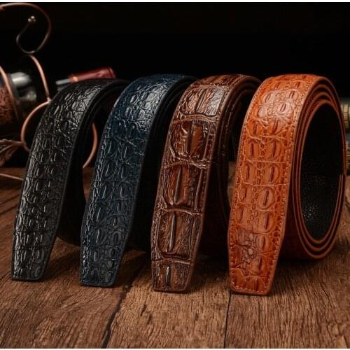 110-130cm Fashion Men Business Automatic Buckle Crocodile Back Pattern Belt Head Layer Cowhide No Buckle Head Leather Belt