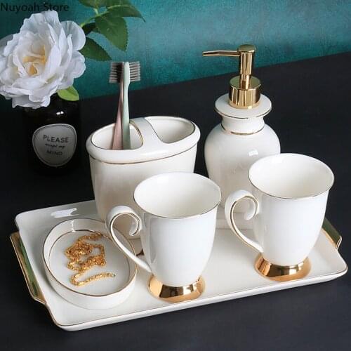 European Style Bathroom Five-piece Set Bathroom Toilet Ceramic Toiletries Couple Cups Household Bathroom Decoration Accessories