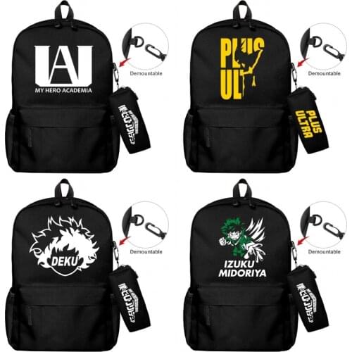 My Hero Academia Nylon Backpack Pencil Case 2pcs/set Zip Knapsack Boys Girls Bookbag Casual Student Travel Schoolbag Laptop Bag