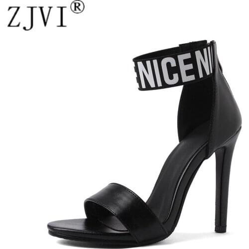 ZJVI New Arrival 2021 Woman Sandals Ladies Thin High Heels Shoes For Women Summer Sandal Ankle Strap Black Red Party Sandalias