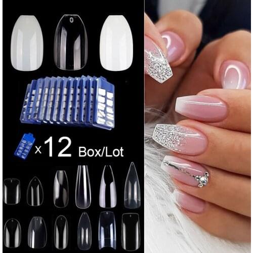 Wholesale 12 Sets/Lot 100 Pieces Short Coffin Ballerina False Nail Tips 10 Sizes Full Cover Artifical Nail Acrylic Fake Nail Tip