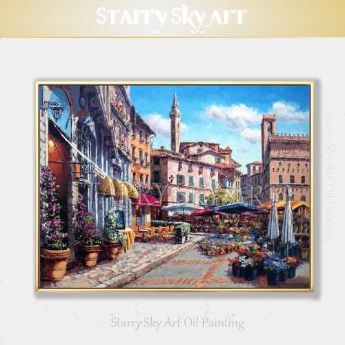 Professional Artist Hand-painted High Quality Rich Colors Europe Landscape Oil Painting on Canvas Europe Street Oil Painting