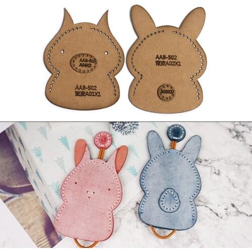 DIY Cute Leather Rabbit Keychain Decoration Kraft Paper Template, Handmade Leather Key Case Sewing Pattern, Leather Stencil Mold