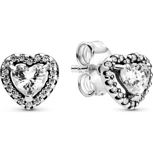 Octbyna Silver Color Heart Brand Stud Earrings High Quality Cubic Zirconia Earring Romantic Valentines Day Gift Dropshipping