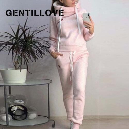 Gentillove Leisure Tracksuit Women 2 Pcs Set Tops and Trousers Spring Casual Warm Fleece Hoodies Sports Pants Outfits