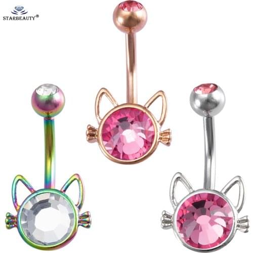 Starbeauty Cute Animal Belly Button Rings Hollow Face Sexy Bar Party Belly Piercing Ombligo Navel Piercing Crystal Stud Earrings