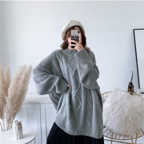 [ZAYAU]Solid Color Sweater womens Loose Pullover Autumn and Winter New Lazy Round Neck Thick Thread Knitted Bottom Twist Top
