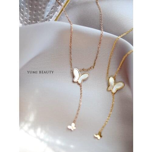 YUN RUO Not Fade Gold Plated Shell Butterfly Tassel Pendant Necklace Fashion Titanium Stainless Steel Jewelry Woman Accessory