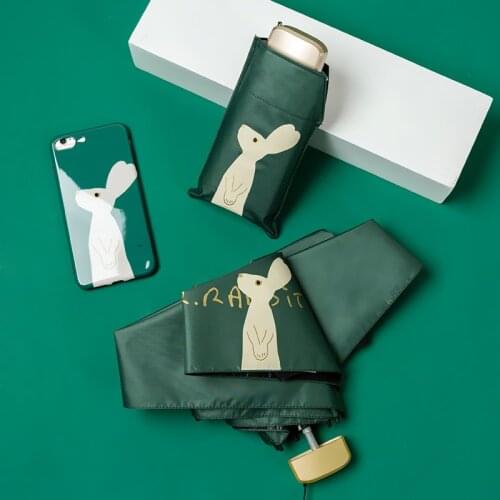 Automatic Umbrella Rain Women Lovely Rabbit Folding Umbrellas Windproof Black Coating Anti UV Parasol Womens Umbrella Girl New