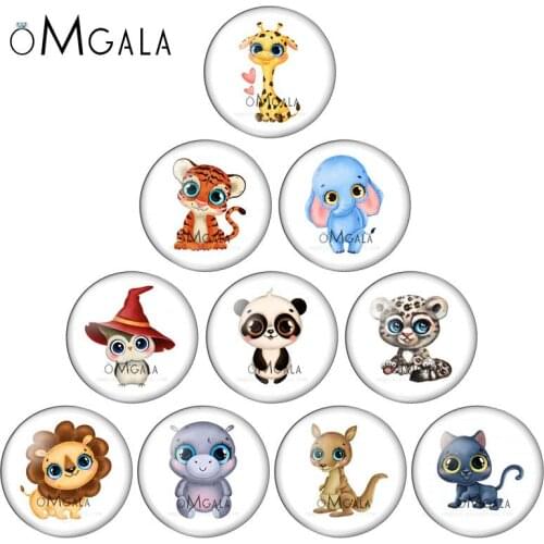 Cute Big eyes Lion Owl kangaroo animal 10pcs 12mm/18mm/20mm/25mm Round photo glass cabochon demo flat back Making findings