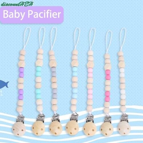 3Pcs/Lot Handmade Silicone Baby Wooden Dummy Pacifier Clip Safe Teething Chain Teether Pacifier Holder Chain