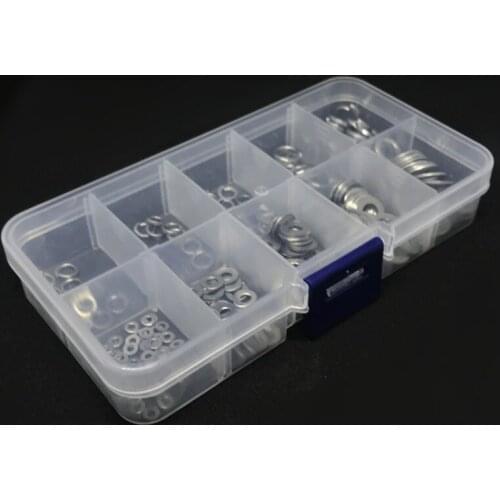 300pcs 304 Stainless Steel Spring Washers Flat Washers Assortment Kit M2 M3 M4 M5 M6 Washers Set