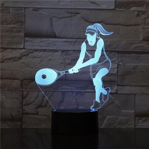 3D Tennis Woman Racket Night Light LED Colorful Acrylic Touch Table Lamp Bedside Decor USB Baby Sleep Kids New Year Gift 1762