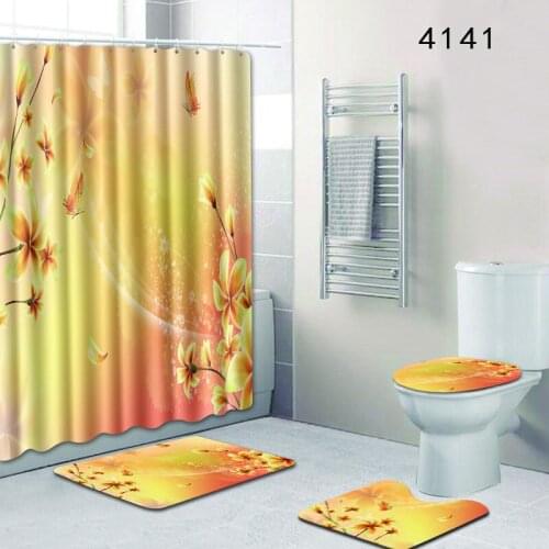 4pcs flower plant shower curtains bathroom curtain bath mat set curtain waterproof curtain Toilet cover cortinas de bano