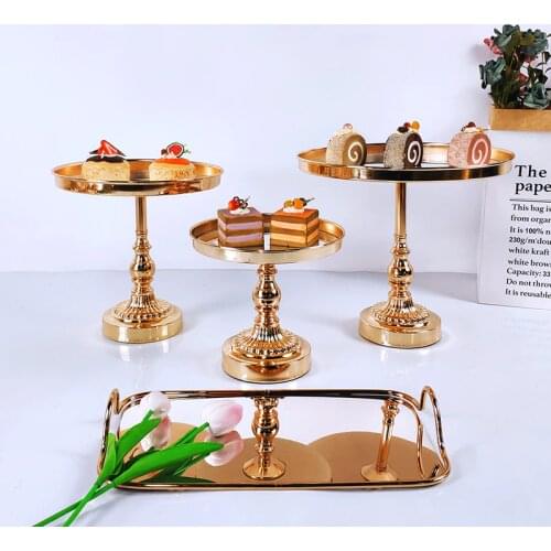 4PCS Gold Mirror Metal Cake Stand Round Wedding Birthday Party Dessert Cupcake Pedestal Display Plate Home Decor