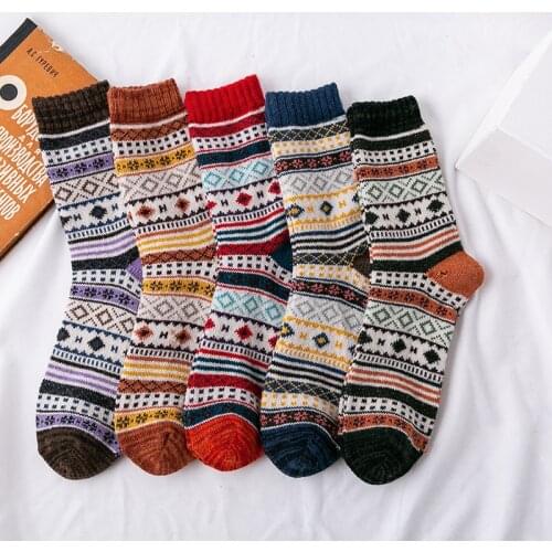 5Pairs/Lot New Winter Thick Warm Wool Women Socks Colorful Socks Fashion Casual Euramerican National Wind-Flowers Cotton Sock