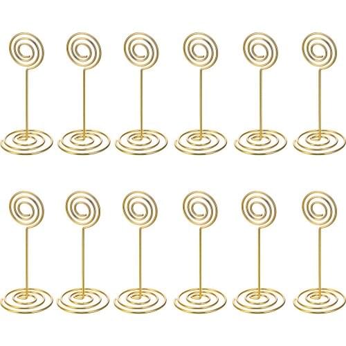 12 Pack Table Number Card Holders Photo Holder Stands Place Paper Menu Clips, Circle Shape (Gold)