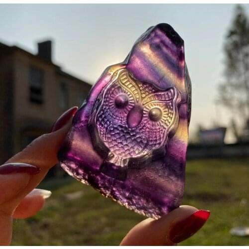 Fluorite Stone Owl Crystal Natural Gemstone Island Stones Crystals Wicca Pierre Naturelle Cristaux Healing Decor Cristal Quartz