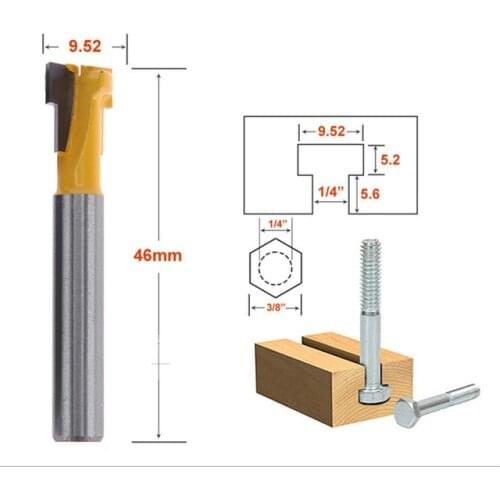 Fixmee 1/4" Shank T-Slot Cutter Router Bit for 3/8" Hex Bolt Perforation Keyhole Hole
