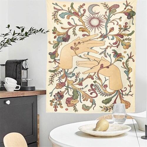 Sun and Moon Tapestry Wall Hanging Botanical Celestial Floral Wall Tapestry Hippie Flower Wall Carpets Dorm Decor moon decor