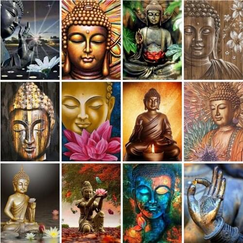 Huacan 5d DIY Diamond Painting Full Square Buddhism Religion Diamond Embroidery Buddha Portrait Mosaic Needlework