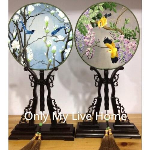 Boutique Floral Round Gift Fan Traditional Chinese Mulberry Silk Fan Decoration Handcrafted Double Embroidered Ladies-Hand-Fan