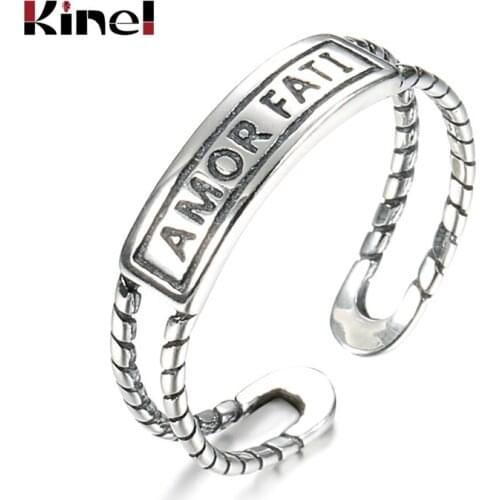Kine Real Pure 925 Sterling Silver Letter Engrave Ring for Women Vintage punk Party Prevent Allergy Fine Jewelry