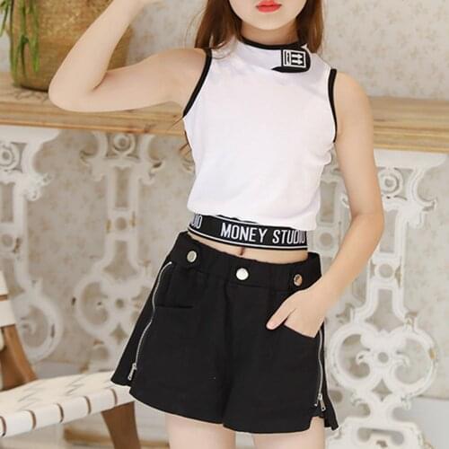 Girls Clothes Set Summer Kids Tracksuit Outfits Sleeveless Vest Shorts Dancewear Hip Hop Jazz Dance Costumes Teenage Streetwear