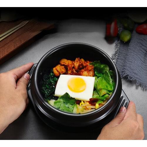 Korean Ceramic Bowl Korean Dolsot for Bibimbap Soup and Other Food with Tray