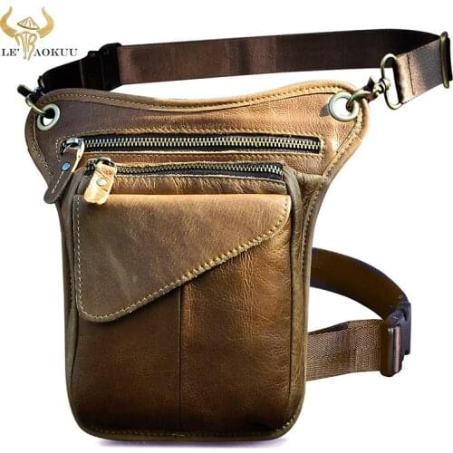 Oil Wax Real Leather Men Design Classic Cross-body Sling Bag Fashion Travel Motorcycle Fanny Waist Belt Pack Drop Leg Bag 211-3