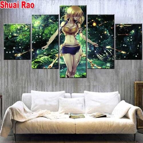 Multi-Panel Cartoon Green Fairy diamond embroidery, 5 d diy painting diamond 5 Pieces fantasy Elf Diamond Mosaic Home Art
