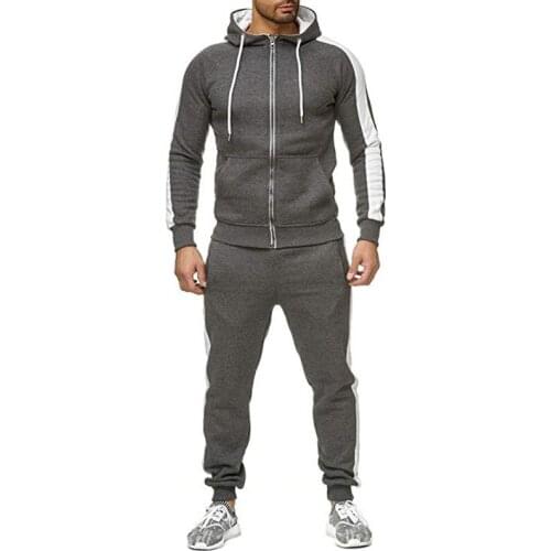 Men Running Sets Hoodies+Pants Sports Suits Autumn Winter Side Stripe Tracksuits Mens Hooded Coats Lace-up Sweatpants Outfits