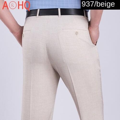 Summer Dress Trousers for Man Mulberry Silk Business Formal Flat High Waist Loose Suit Pants Office Striped Mens pants Thin
